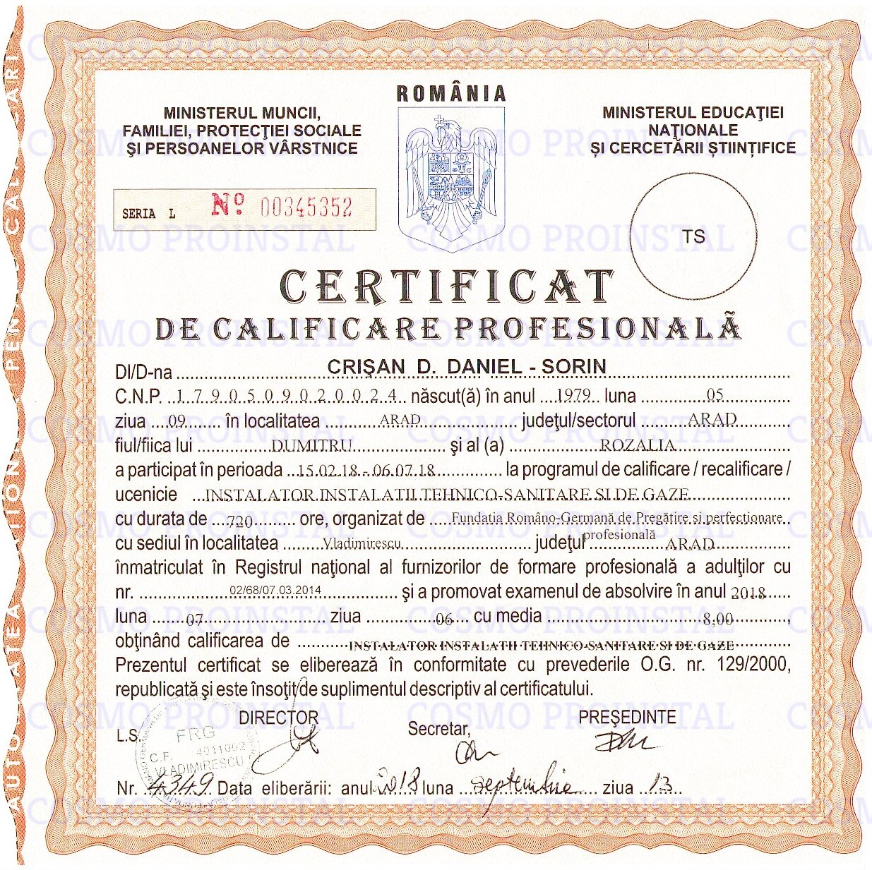 Certificat Instalator Autorizat